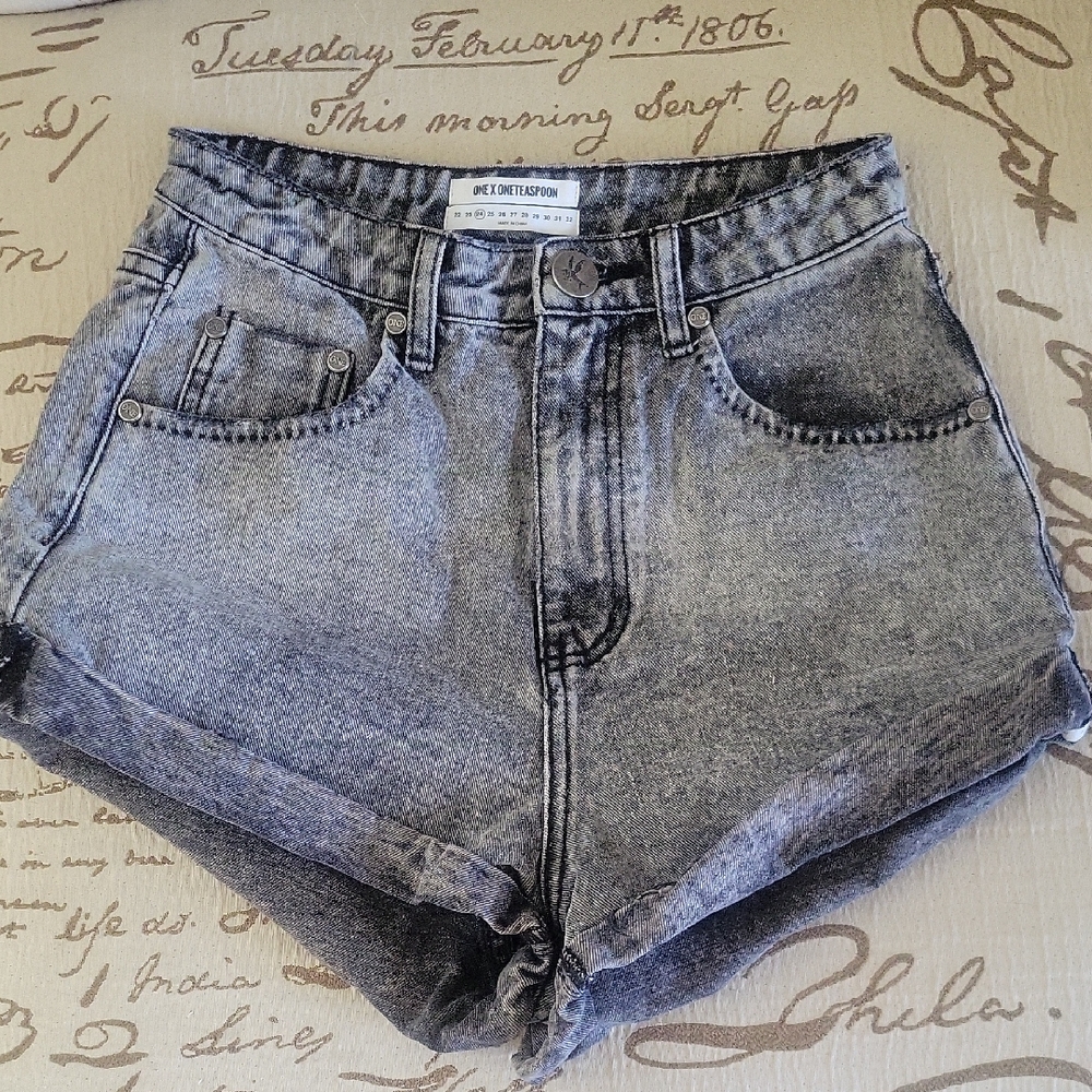 One Teaspoon High Waist Bandits In Stonewash Grey Sz 24